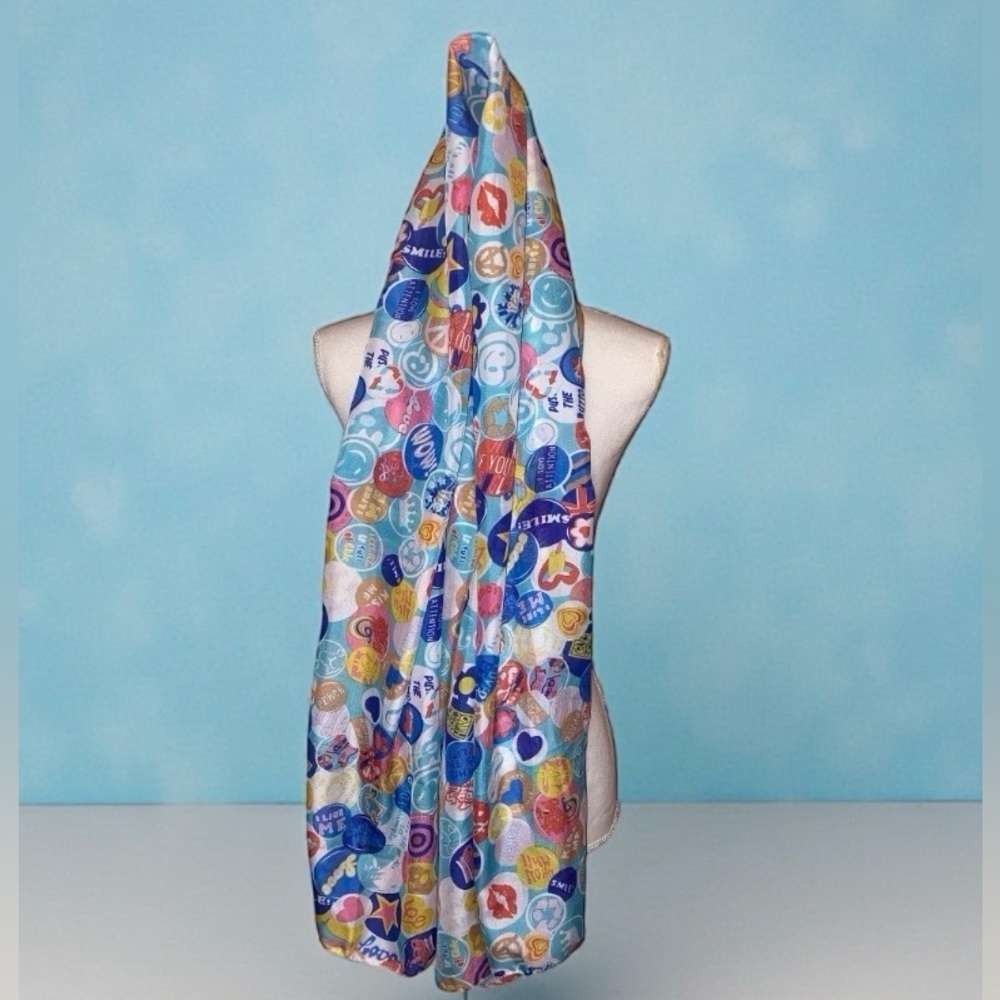 POP ART Fashion Scarf- Lite Blue Background Pop Art Sayings & Graphics
66”x 28” - Picture 2 of 7